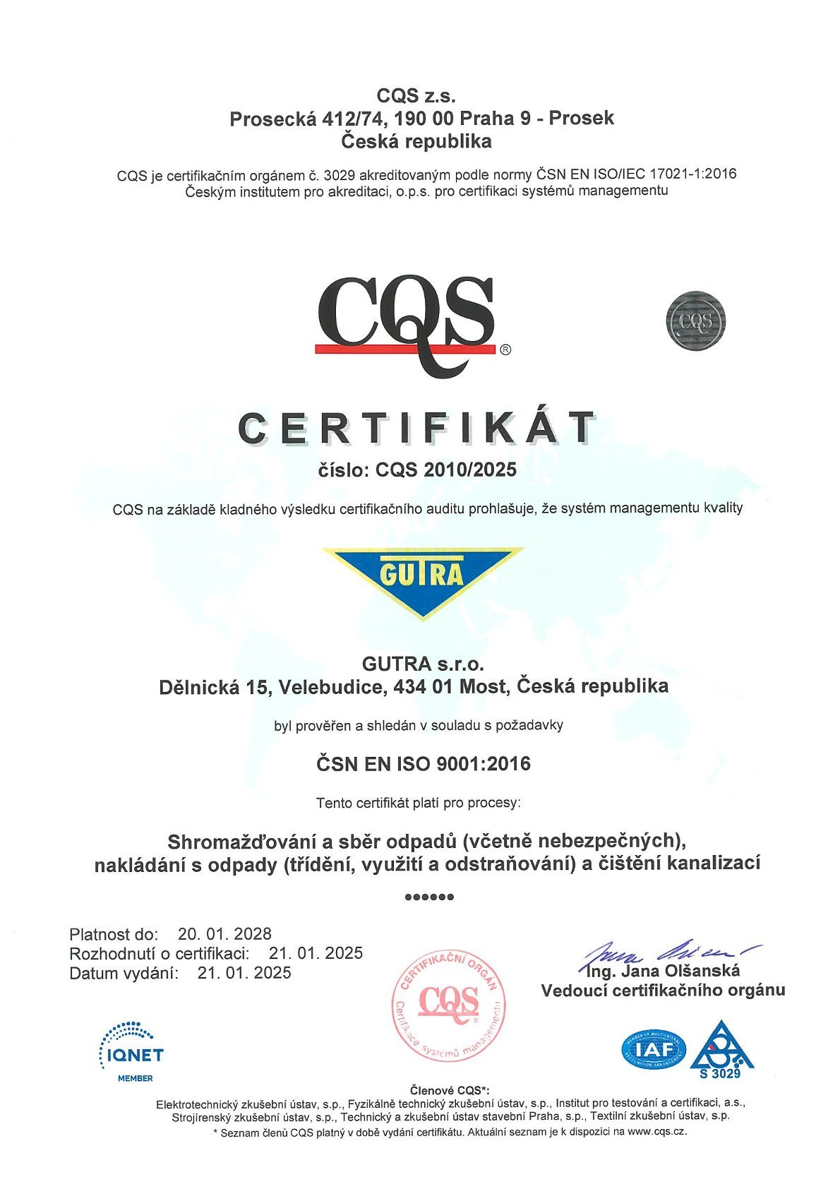 Získali jsme certifikaci ISO 9001 a 14001